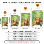 1-Piece Cute Dog Forest Green Artistic  Suitcase Luggage Cover, Stretch Protective Sleeve