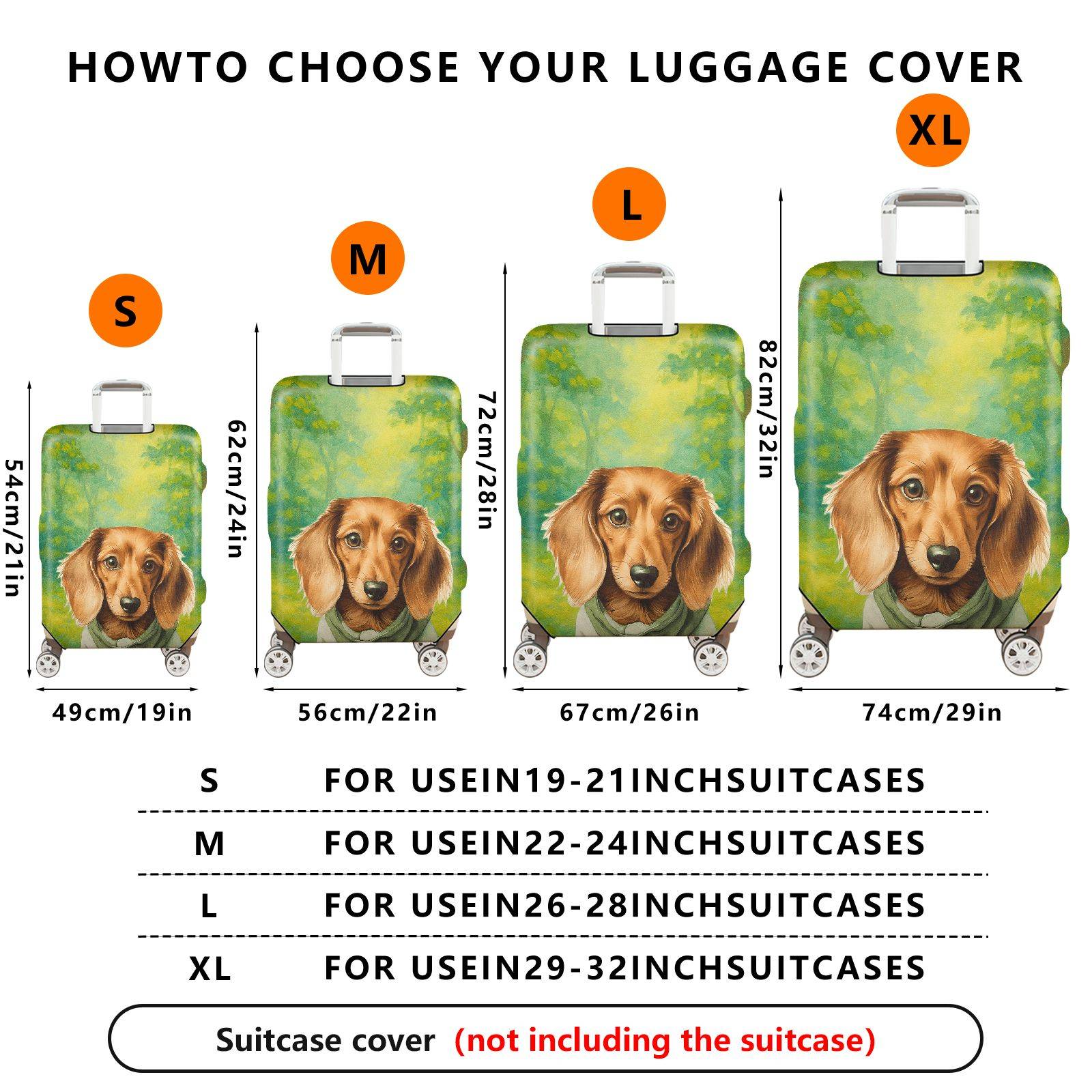 1-Piece Cute Dog Forest Green Artistic  Suitcase Luggage Cover, Stretch Protective Sleeve