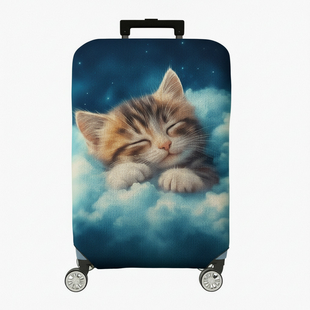 1-Piece Cute Sleepy Kitten Cloud Starry Dream  Suitcase Luggage Cover, Stretch Protective Sleeve