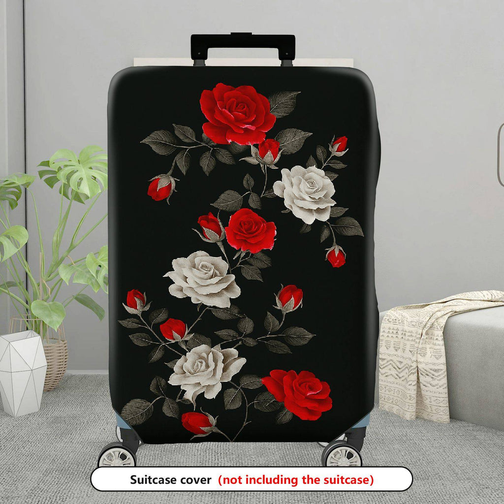 1-Piece Red White Black Floral Rose Pattern  Suitcase Luggage Cover, Stretch Protective Sleeve