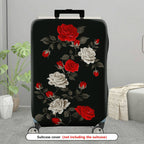 1-Piece Red White Black Floral Rose Pattern  Suitcase Luggage Cover, Stretch Protective Sleeve