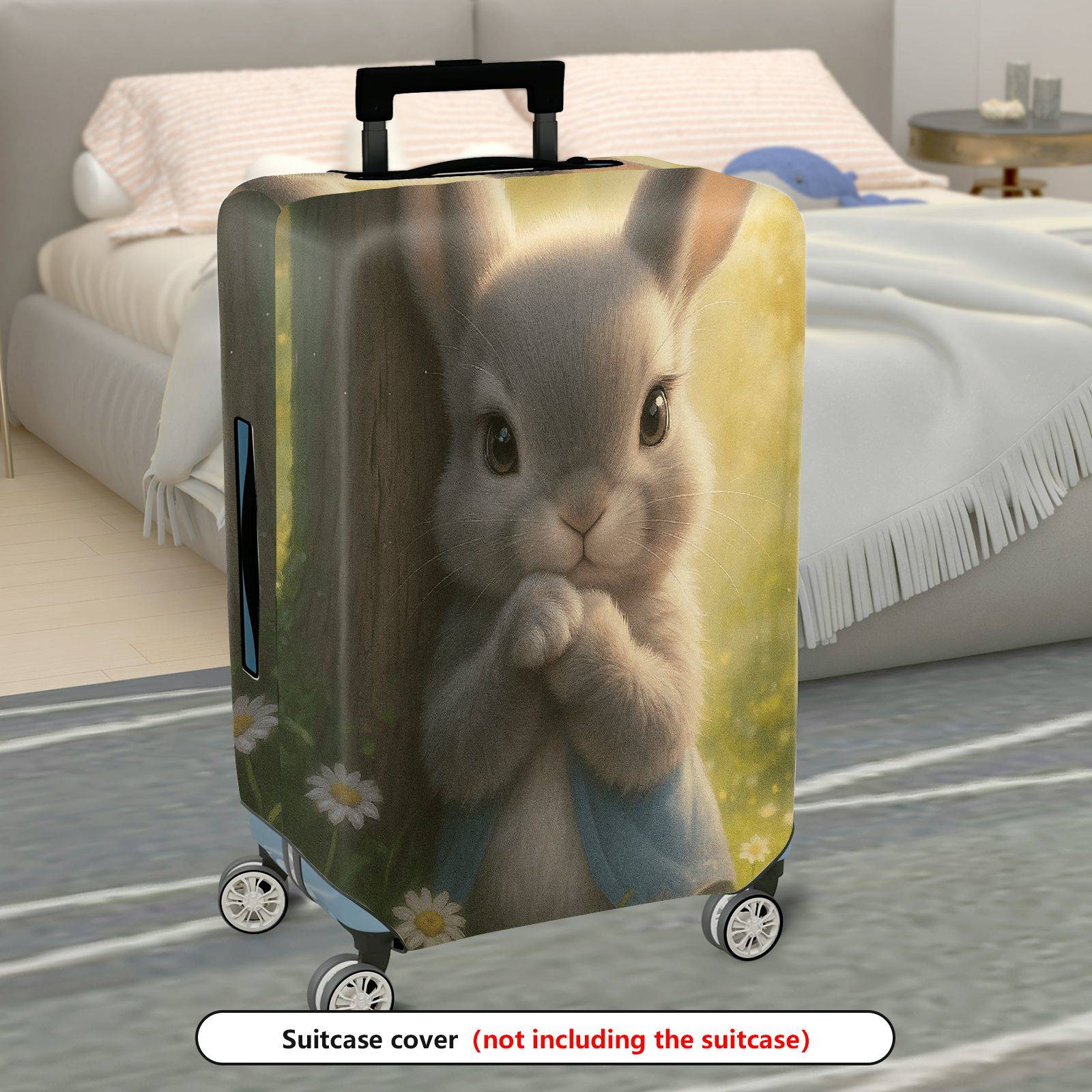 1-Piece Cute Rabbit Nature Forest Flower Animal  Suitcase Luggage Cover, Stretch Protective Sleeve