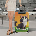 1-Piece Cute Cat Daisy Floral Orange Artistic Graphic  Suitcase Luggage Cover, Stretch Protective Sleeve
