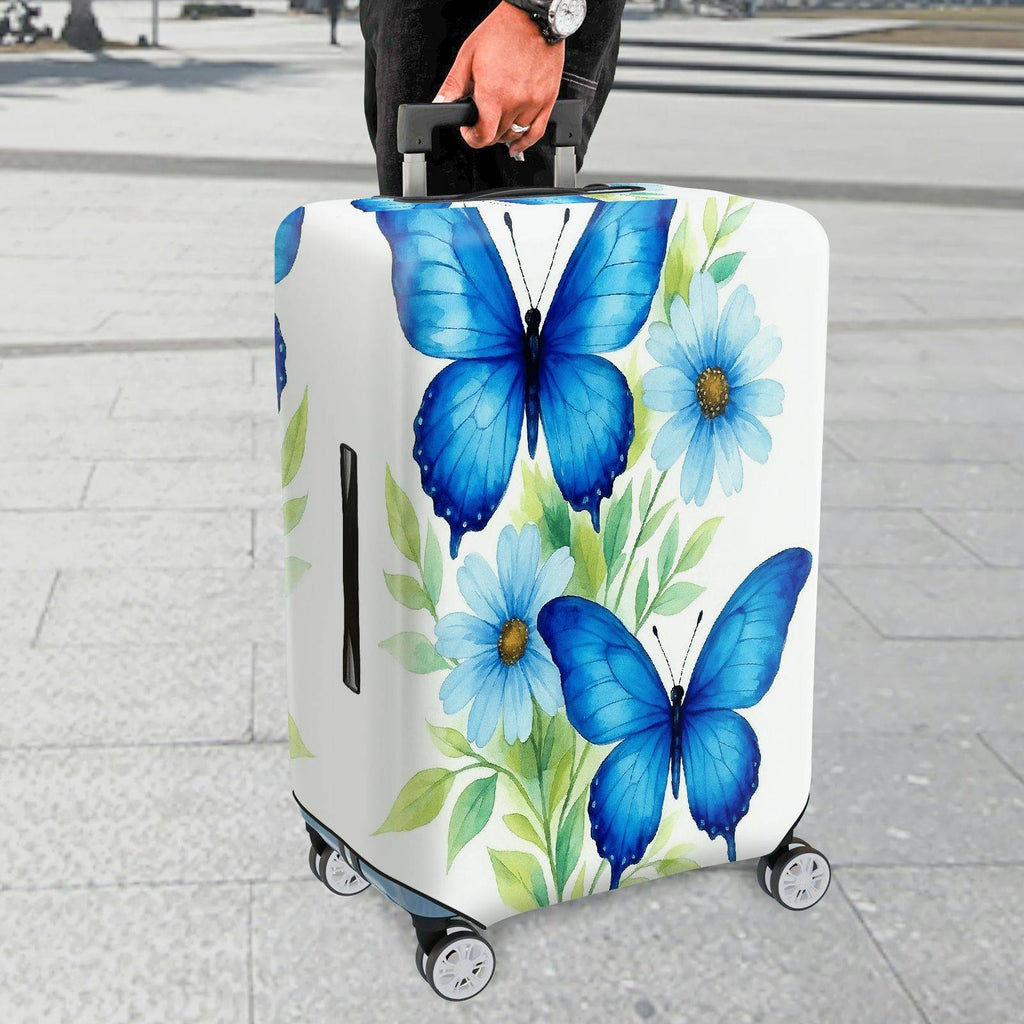 1-Piece Butterfly Floral Blue Leaves Daisy  Suitcase Luggage Cover, Stretch Protective Sleeve