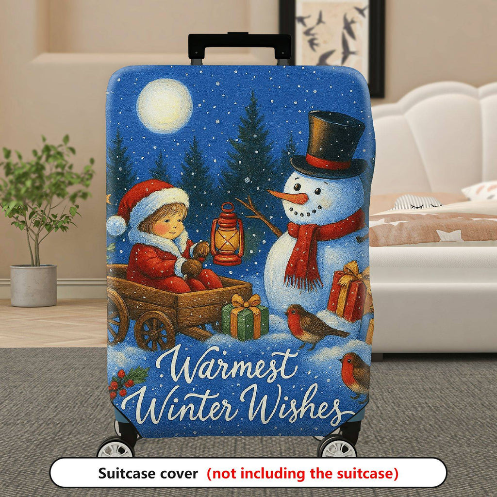 1-Piece Christmas Santa Snowman Gift Lantern Holiday  Suitcase Luggage Cover, Stretch Protective Sleeve