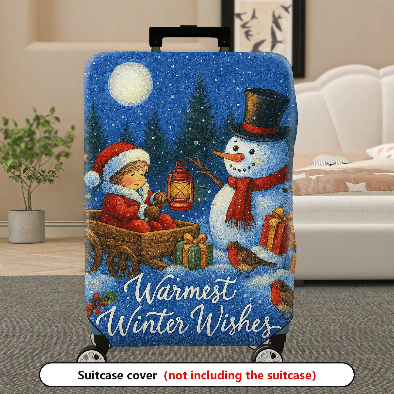 1-Piece Christmas Santa Snowman Gift Lantern Holiday  Suitcase Luggage Cover, Stretch Protective Sleeve