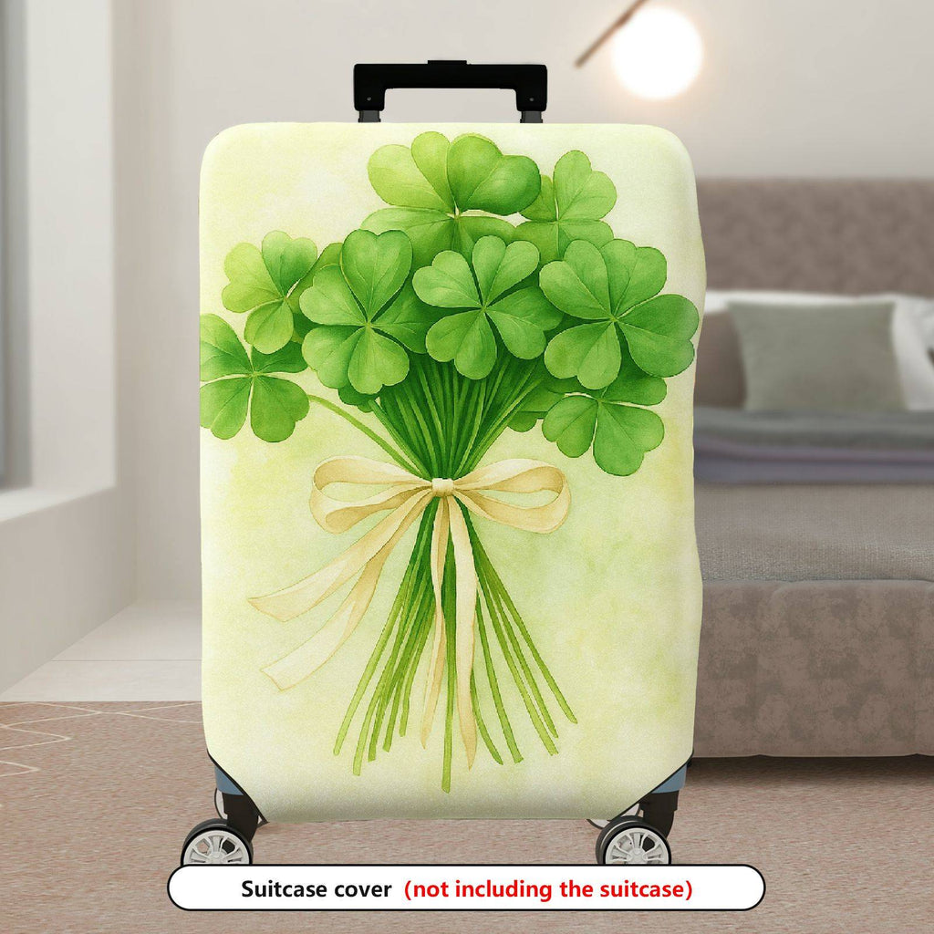 1-Piece Clover Green Floral Ribbon Luck Retro Holiday  Suitcase Luggage Cover, Stretch Protective Sleeve