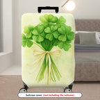 1-Piece Clover Green Floral Ribbon Luck Retro Holiday  Suitcase Luggage Cover, Stretch Protective Sleeve