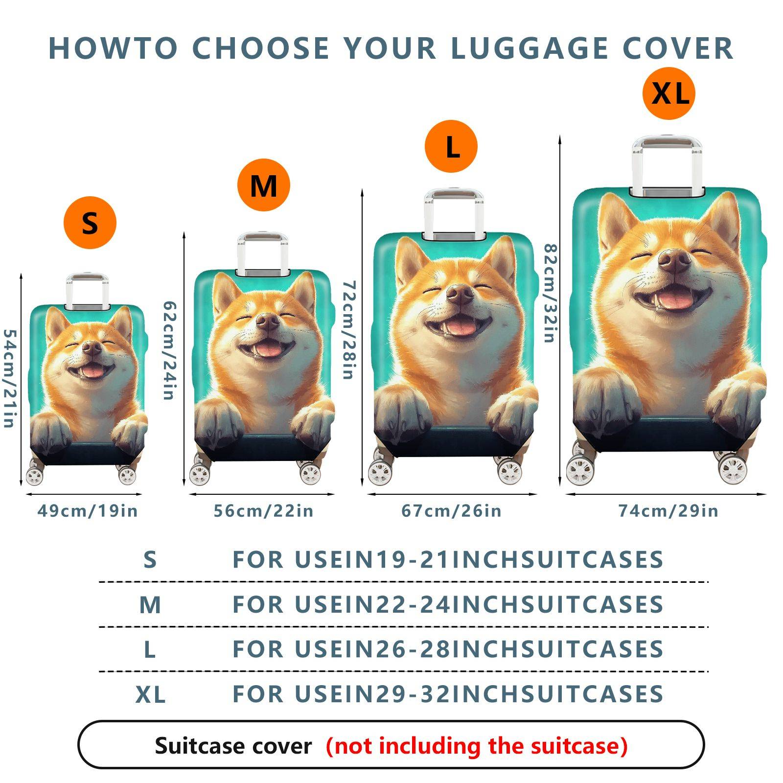 1-Piece Cute Pet Dog Animal Art Blue Luggage  Suitcase Luggage Cover, Stretch Protective Sleeve