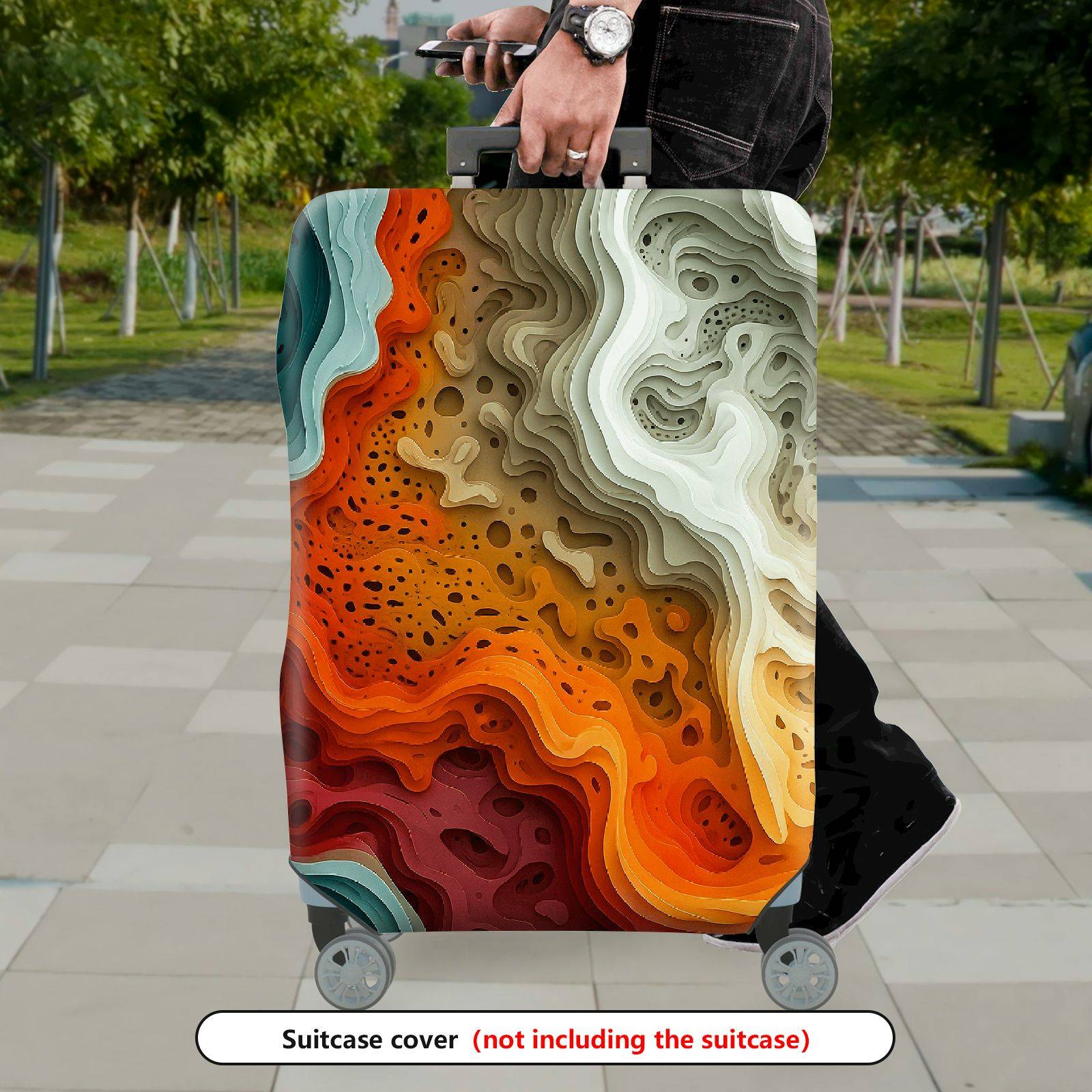 1-Piece Abstract Artistic Colorful Waves Swirls Patterns  Suitcase Luggage Cover, Stretch Protective Sleeve