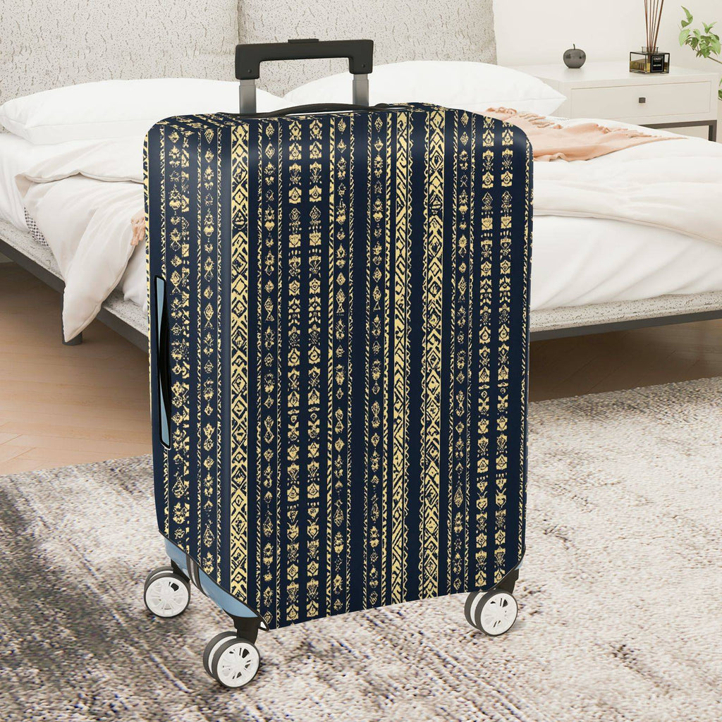 1-Piece Elegant Geometric Pattern Vertical Stripes Blue Gold  Suitcase Luggage Cover, Stretch Protective Sleeve
