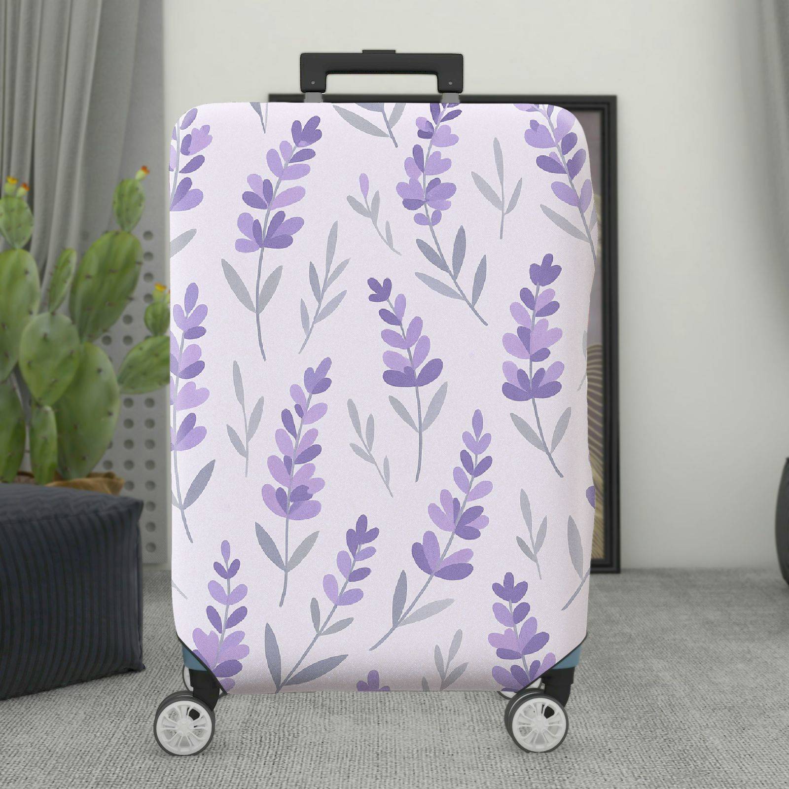 1-Piece Floral Lavender Leaf Pastel Chic Minimalist  Suitcase Luggage Cover, Stretch Protective Sleeve