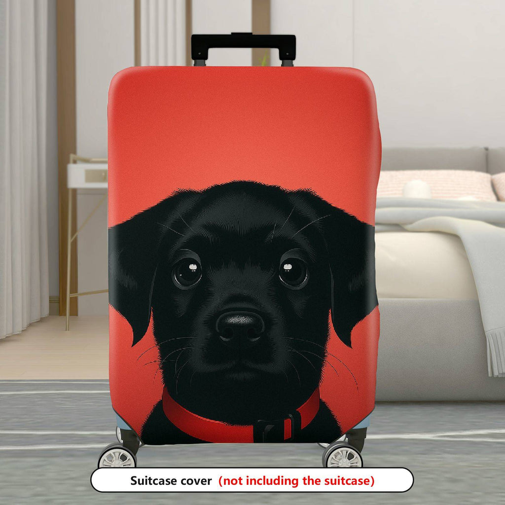 1-Piece Cute Black Dog Red Background Animal Art Pet  Suitcase Luggage Cover, Stretch Protective Sleeve