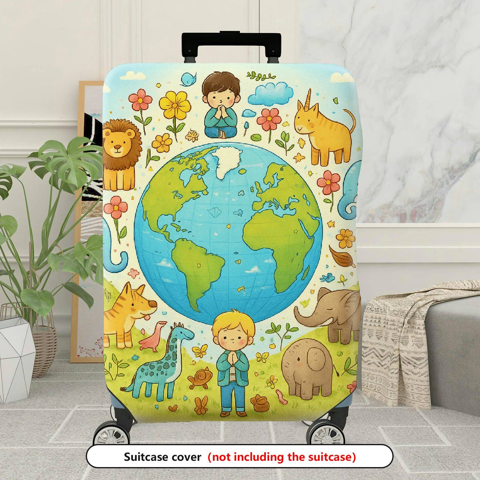 1-Piece Animal World Map Nature Earth  Suitcase Luggage Cover, Stretch Protective Sleeve