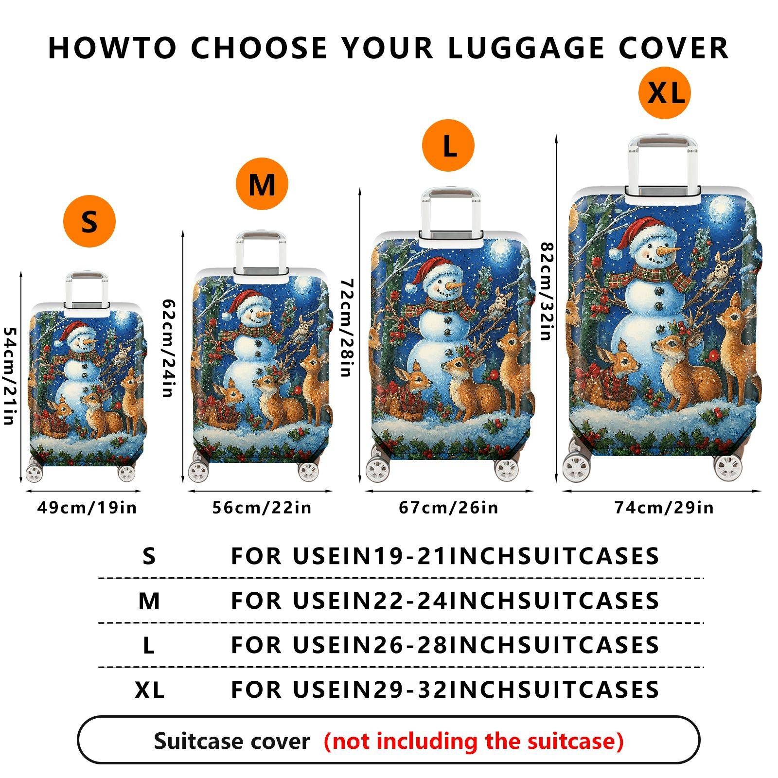 1-Piece Snowman Reindeer Winter Holiday Night Christmas  Suitcase Luggage Cover, Stretch Protective Sleeve