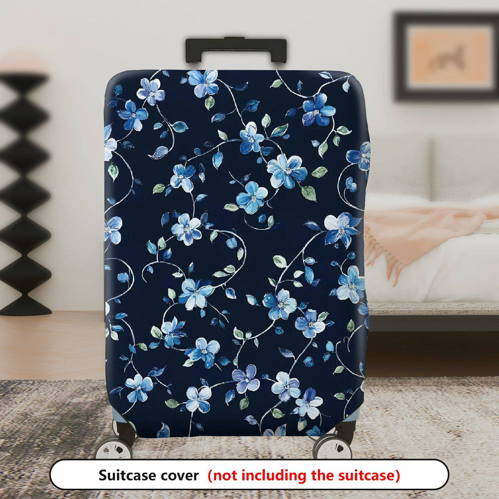 1-Piece Floral Blue Vine Pattern Travel Holiday Design  Suitcase Luggage Cover, Stretch Protective Sleeve