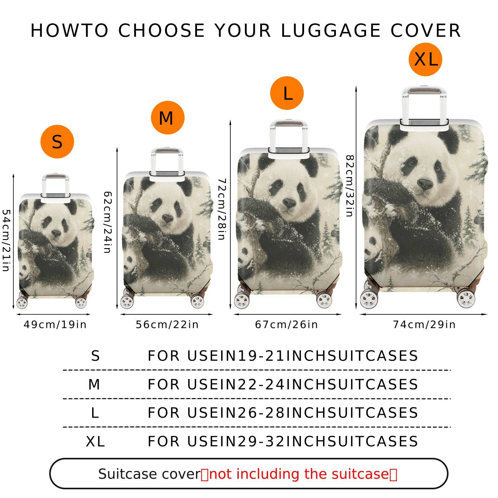 1-Piece Panda Snow Forest Winter Nature Cute Animal  Suitcase Luggage Cover, Stretch Protective Sleeve