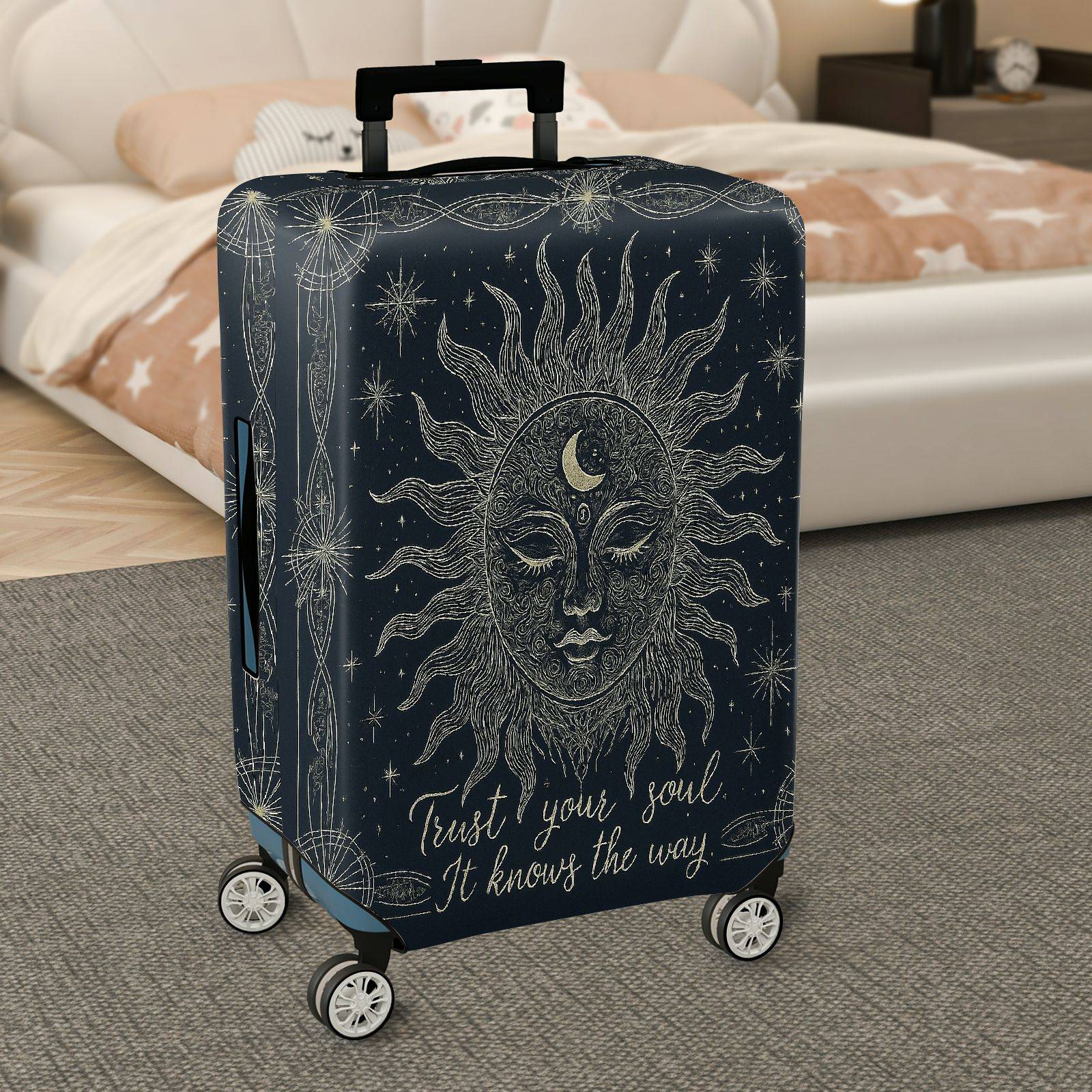 1-Piece Sun Moon Starry Spiritual Mystical Cosmic  Suitcase Luggage Cover, Stretch Protective Sleeve