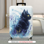 1-Piece Black Cat Lavender Abstract Art Floral  Suitcase Luggage Cover, Stretch Protective Sleeve