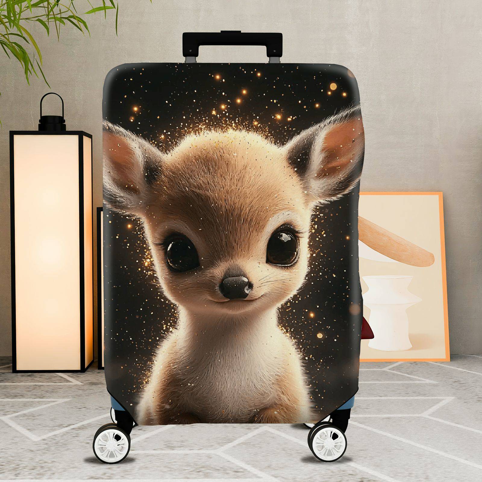 1-Piece Cute  Deer Starry Night Animal Art Luggage  Suitcase Luggage Cover, Stretch Protective Sleeve