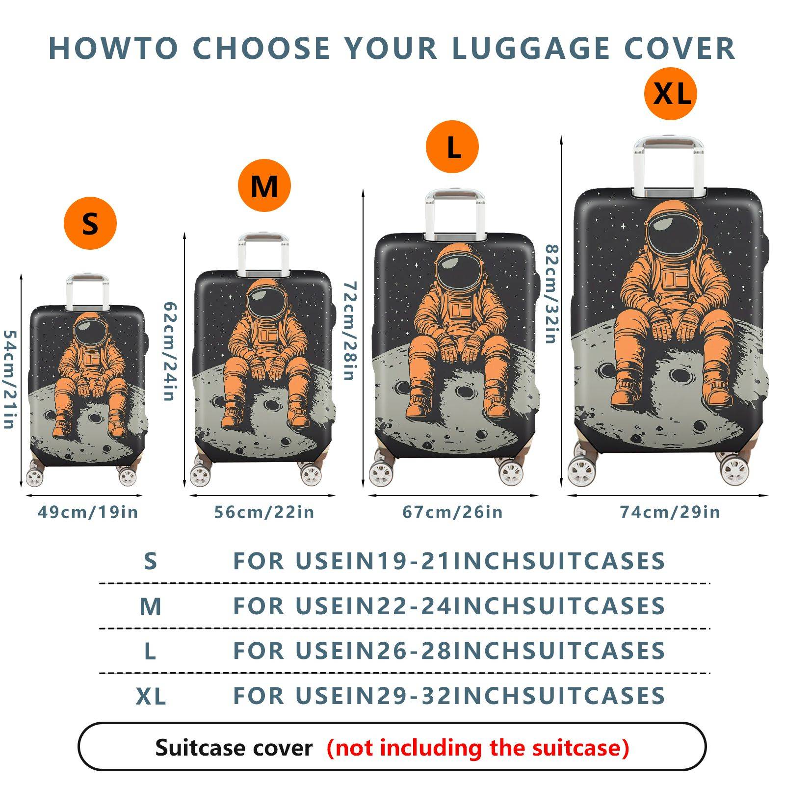 1-Piece Astronaut Moon Space Galaxy Cosmic  Suitcase Luggage Cover, Stretch Protective Sleeve