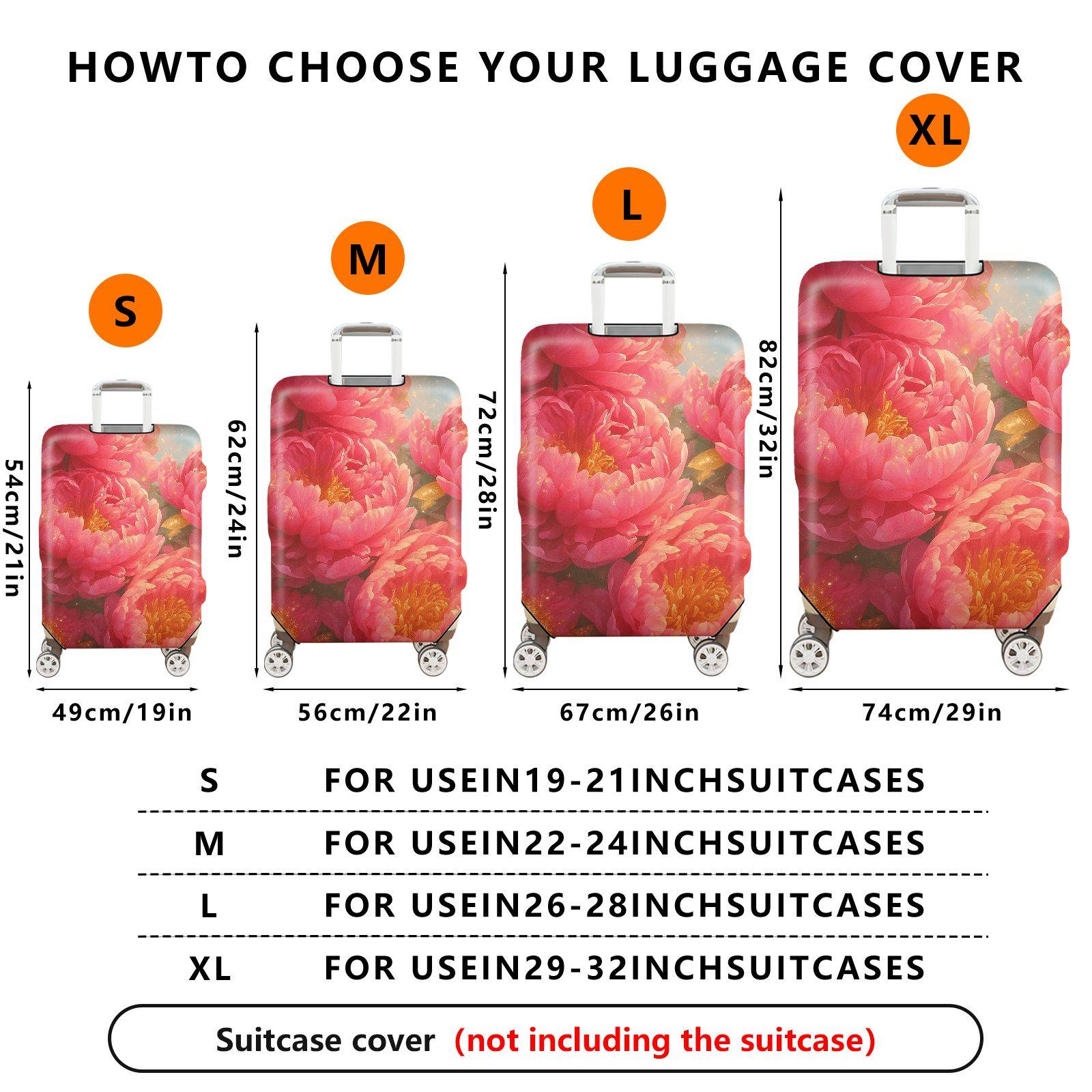 1-Piece Floral Peony Pink Sparkle Artistic Nature  Suitcase Luggage Cover, Stretch Protective Sleeve