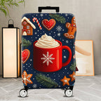 1-Piece Christmas Holiday Winter Mug Gingerbread Heart  Suitcase Luggage Cover, Stretch Protective Sleeve