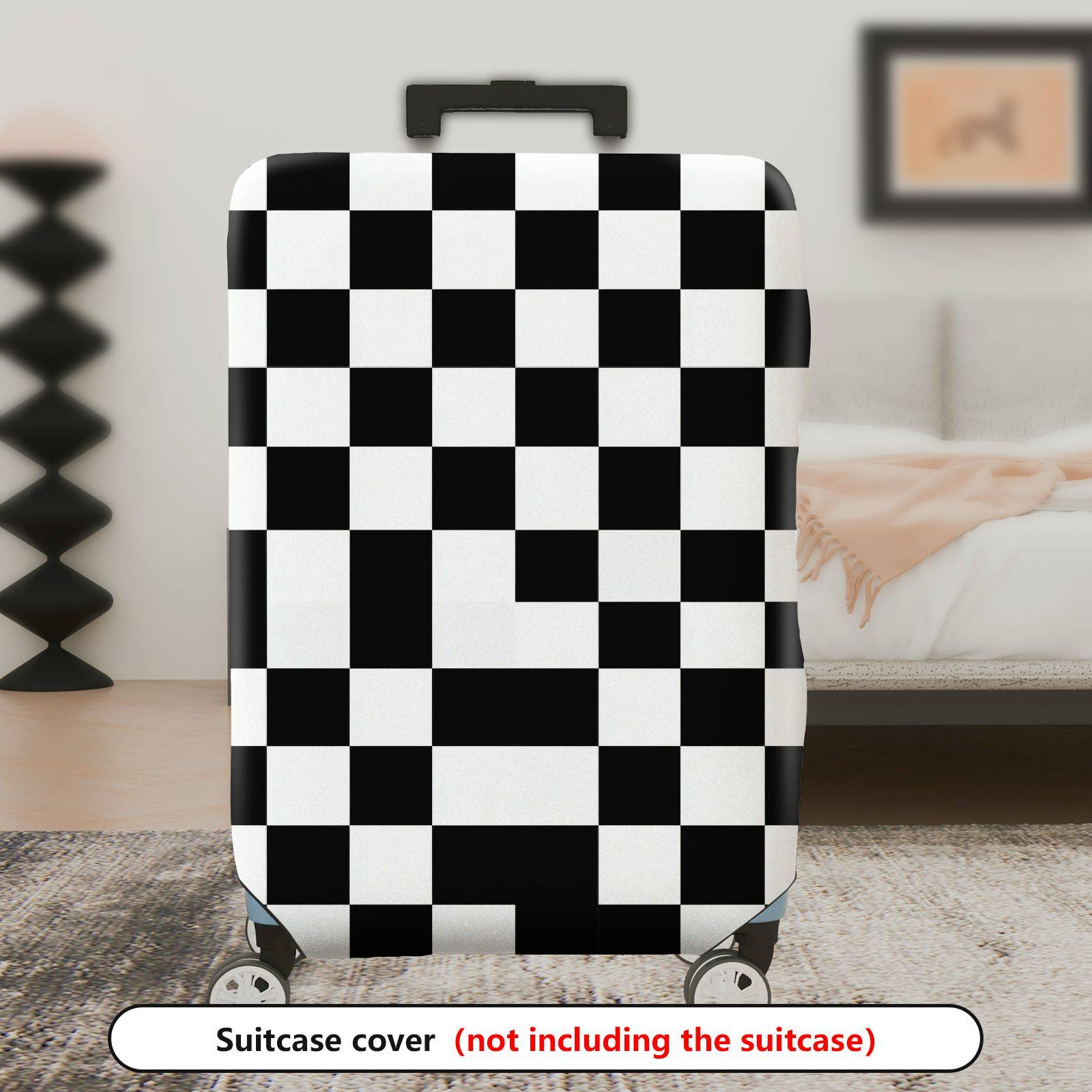 1-Piece Checkered Black White Geometric Modern Stylish  Suitcase Luggage Cover, Stretch Protective Sleeve