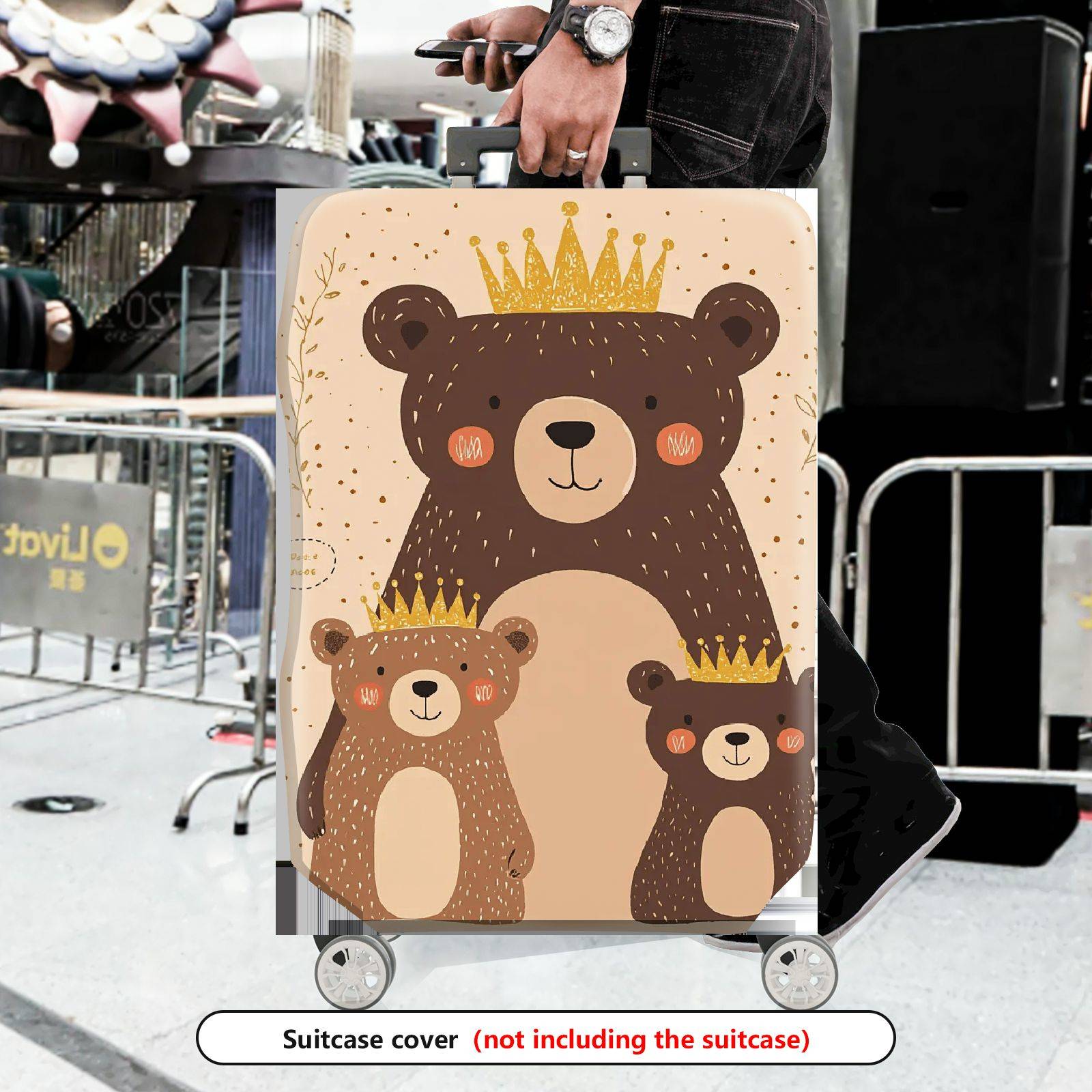 1-Piece Cute Bear Family Crown  Animal Travel  Suitcase Luggage Cover, Stretch Protective Sleeve