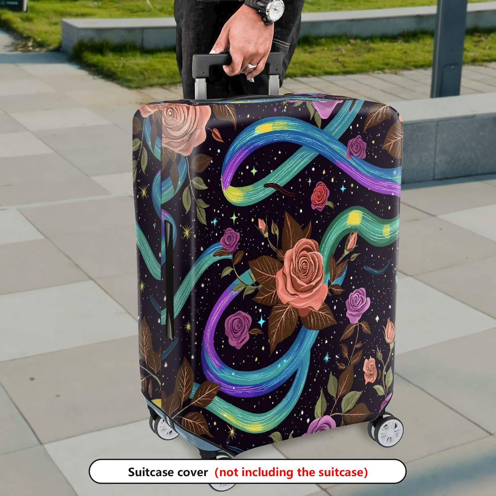 1-Piece Floral Galaxy Star Rose Nature Chic  Suitcase Luggage Cover, Stretch Protective Sleeve