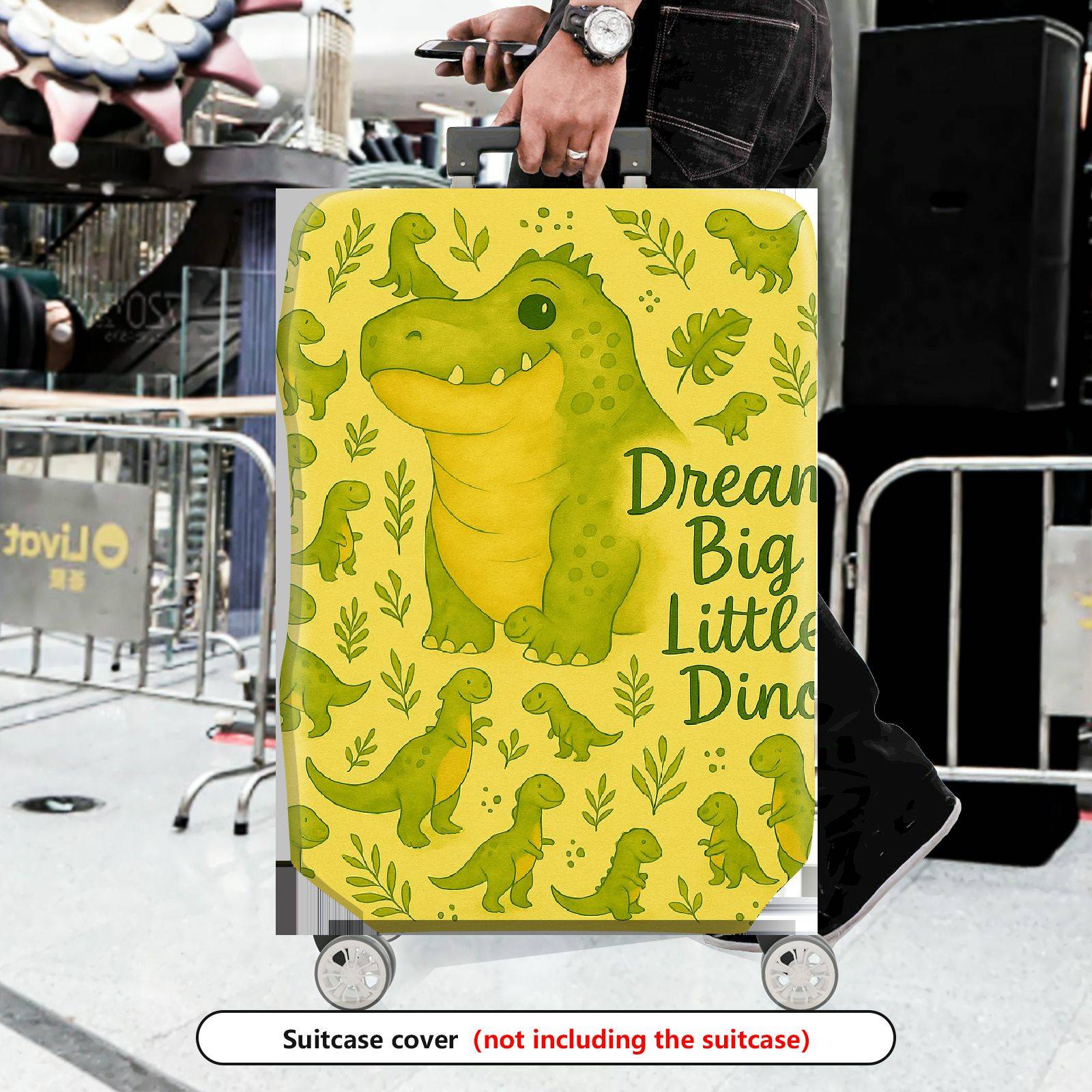 1-Piece Animal Dinosaur Green Dream Big Little Dino  Suitcase Luggage Cover, Stretch Protective Sleeve