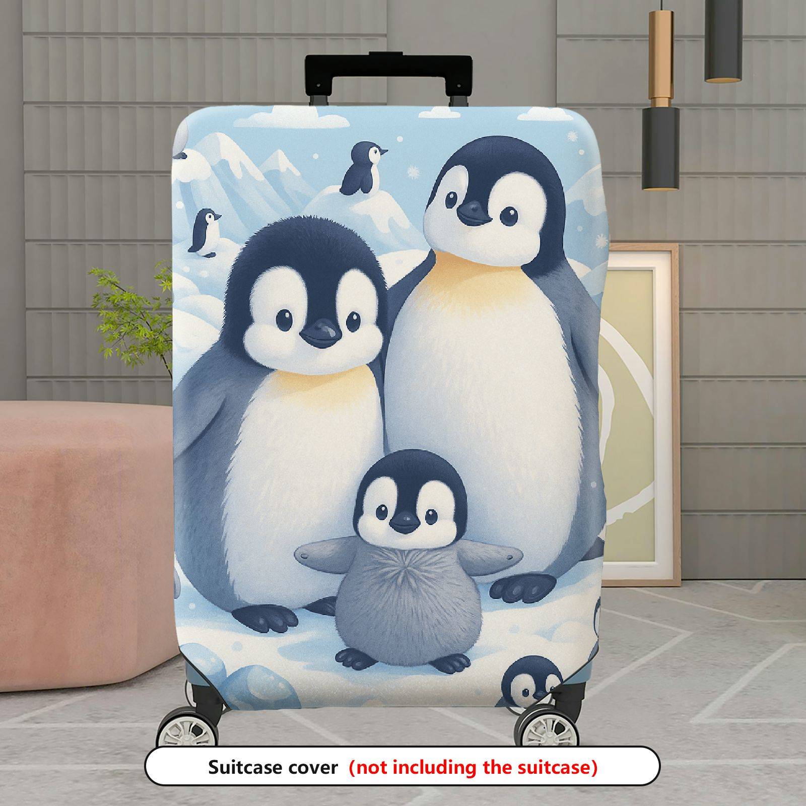 1-Piece Penguin Family Snow Ice Winter Cute Animal  Suitcase Luggage Cover, Stretch Protective Sleeve