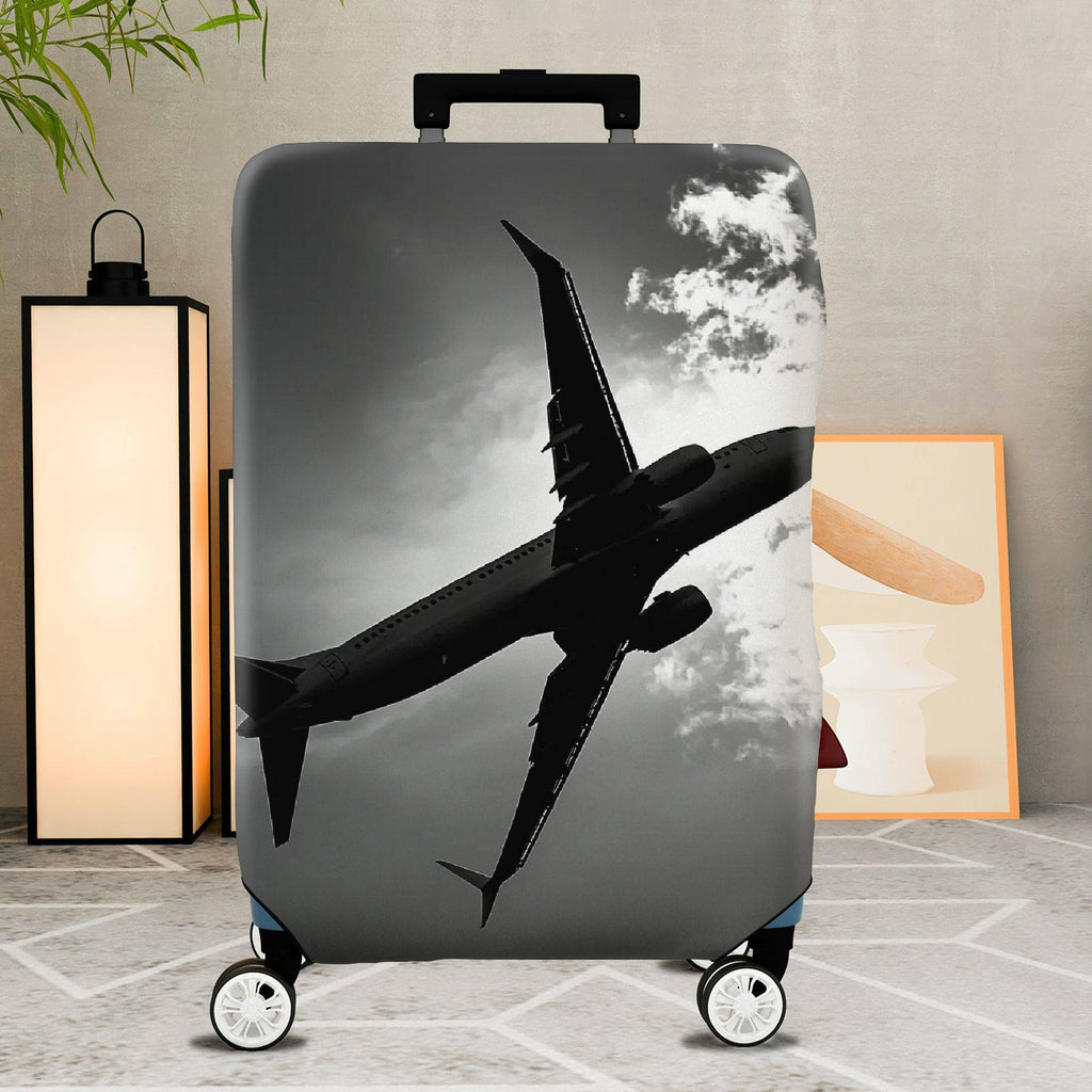 1-Piece Airplane Travel Clouds Sky Black and White  Suitcase Luggage Cover, Stretch Protective Sleeve