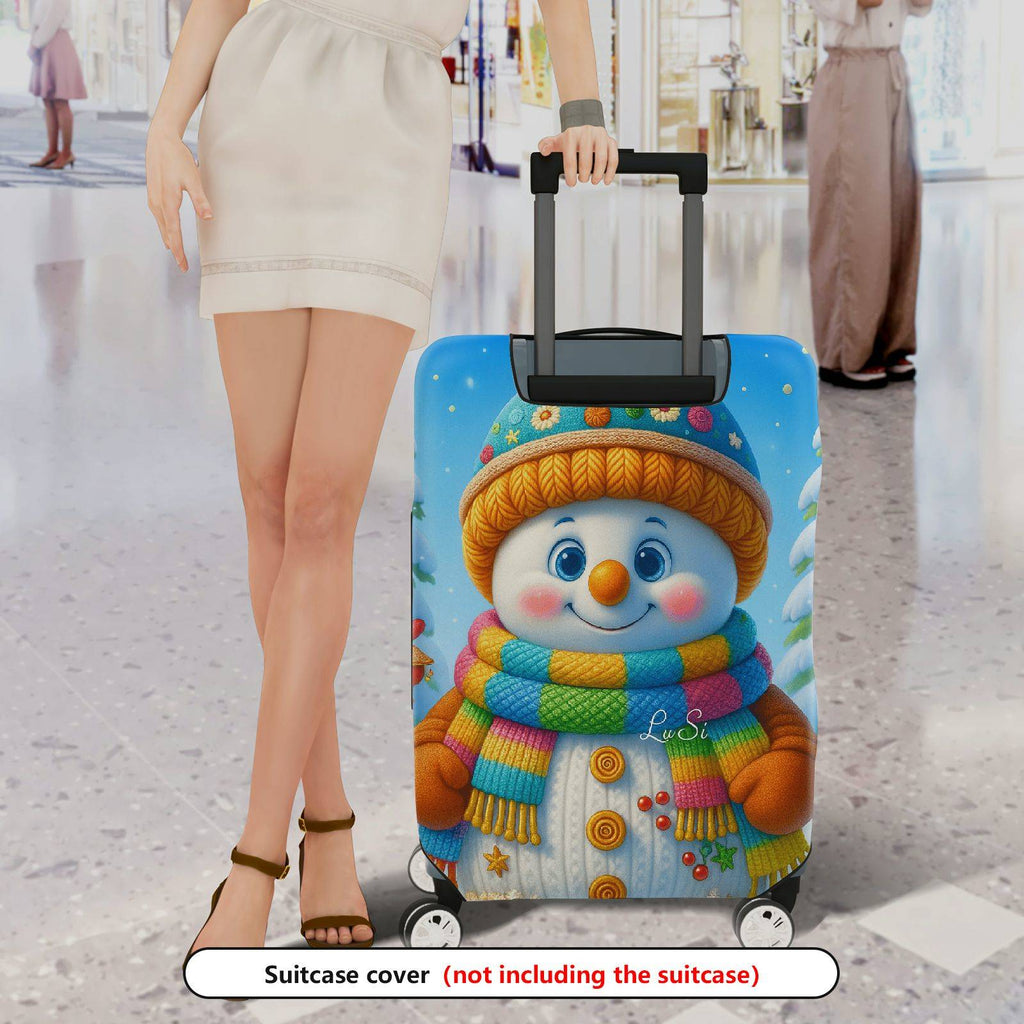 1-Piece Snowman Winter Holiday Colorful Cute Fun  Suitcase Luggage Cover, Stretch Protective Sleeve
