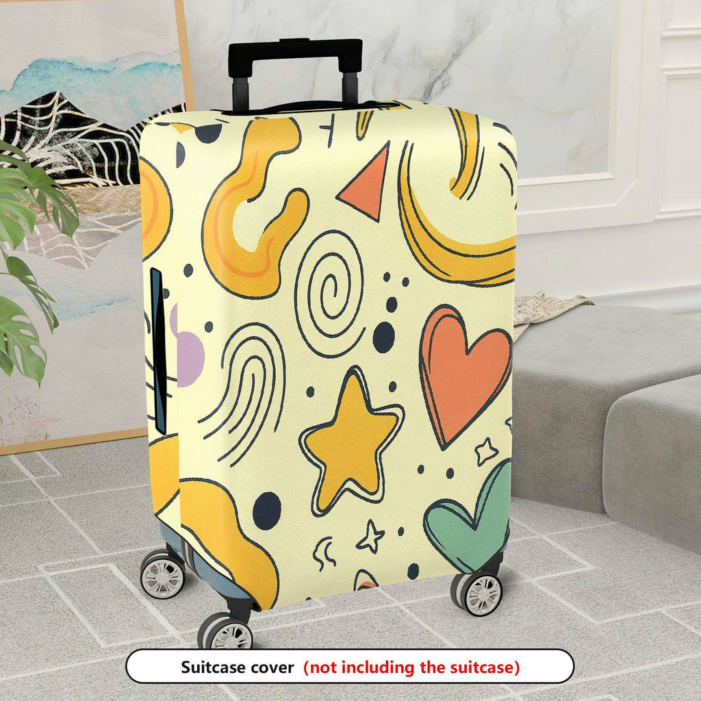 1-Piece Abstract Retro Colorful Star Heart Spiral Dot  Suitcase Luggage Cover, Stretch Protective Sleeve