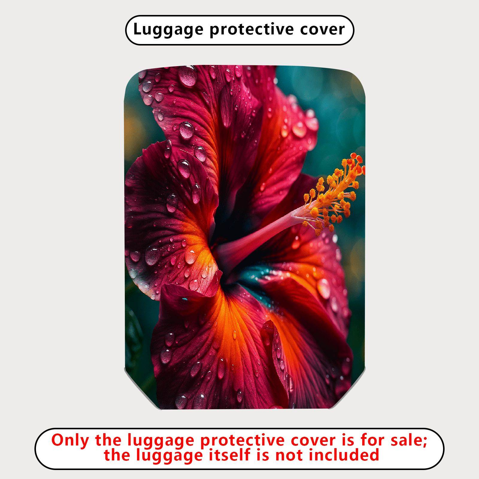 1-Piece Floral Water Droplets Red Hibiscus Vibrant Exotic  Suitcase Luggage Cover, Stretch Protective Sleeve