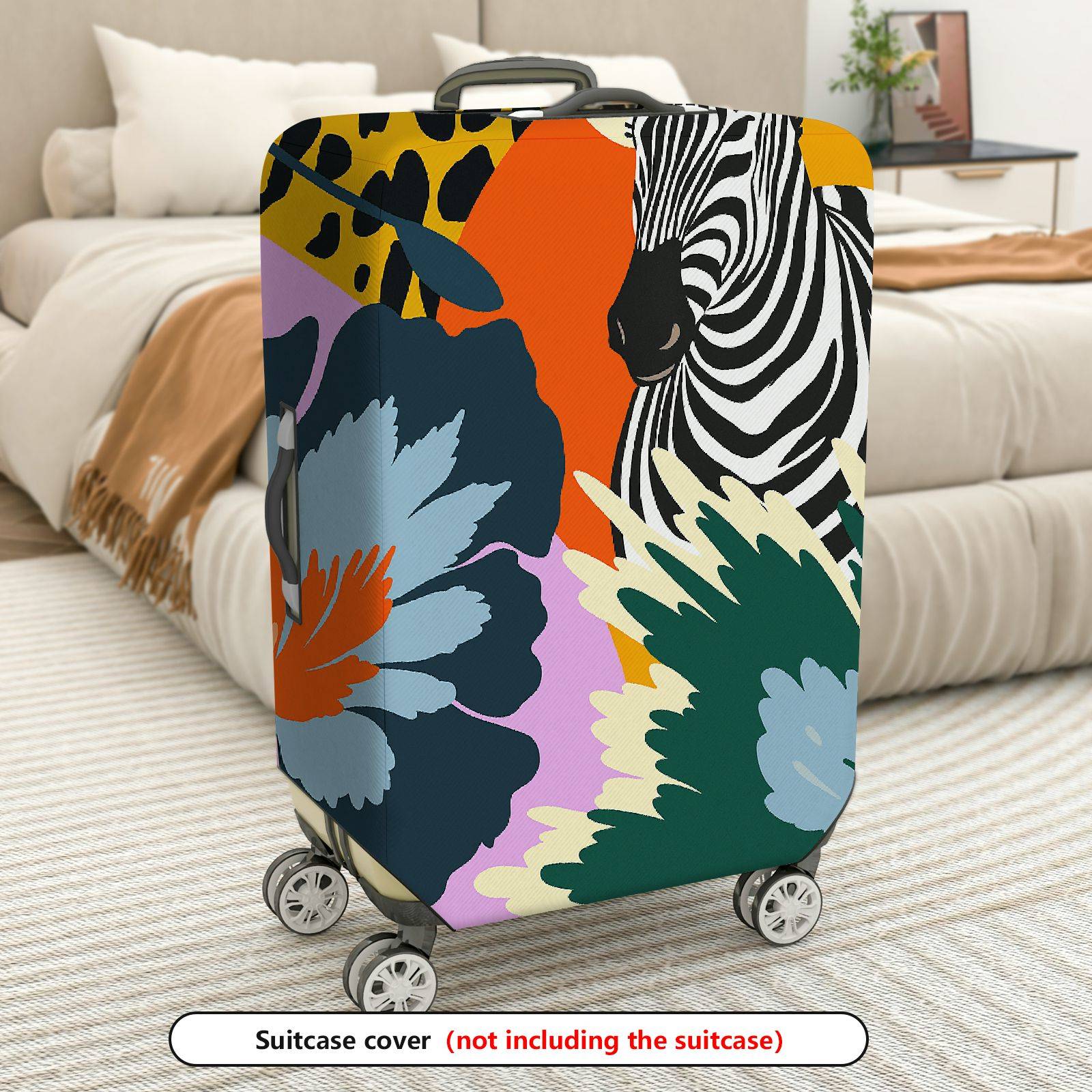 1-Piece Zebra Floral Animal Colorful Jungle  Suitcase Luggage Cover, Stretch Protective Sleeve