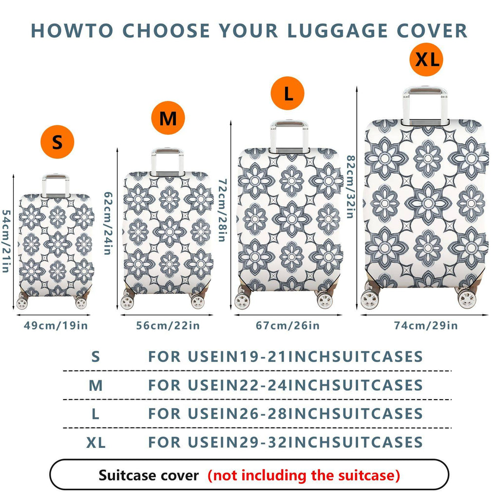 1-Piece Floral Pattern Geometric Black and White Elegant Artistic  Suitcase Luggage Cover, Stretch Protective Sleeve