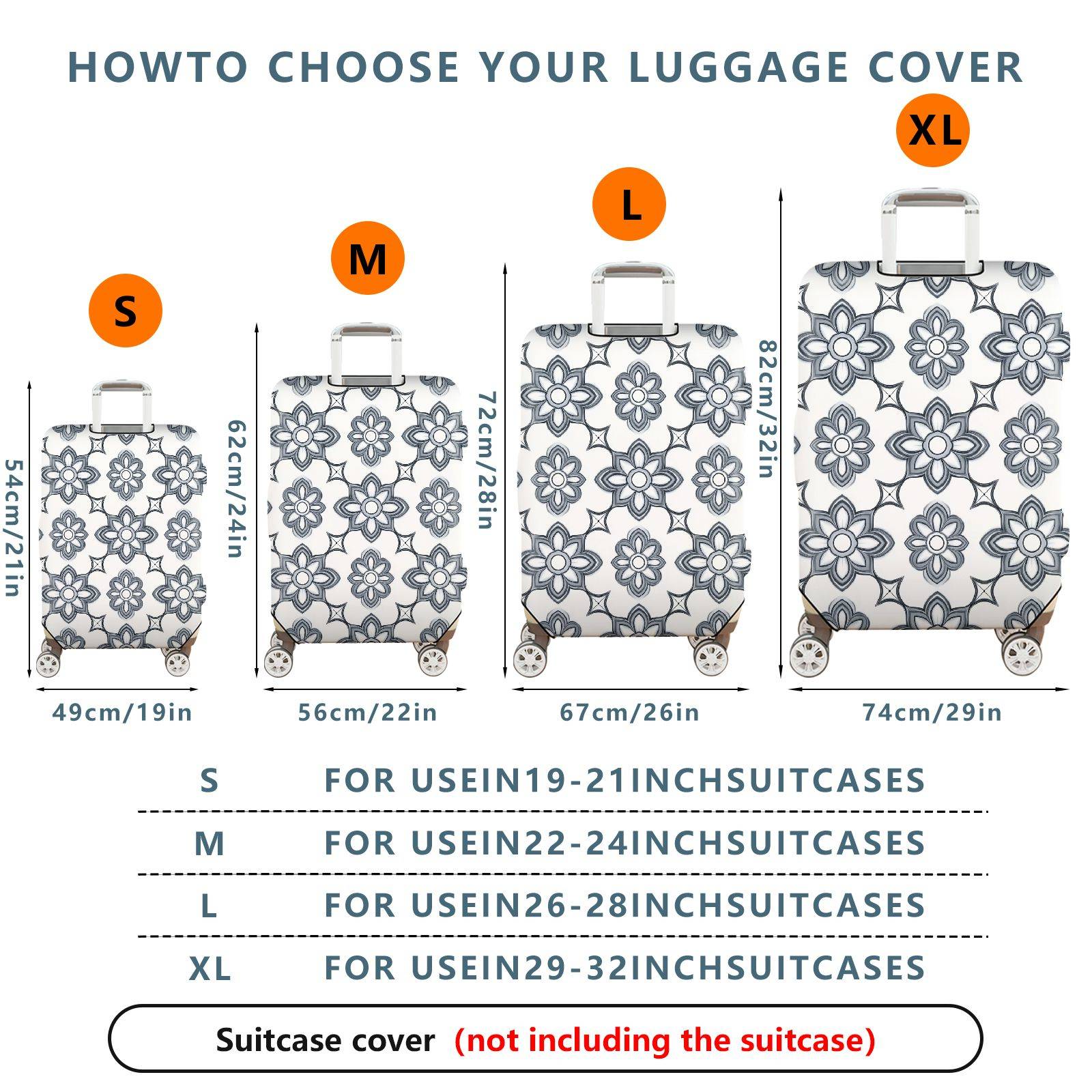 1-Piece Floral Pattern Geometric Black and White Elegant Artistic  Suitcase Luggage Cover, Stretch Protective Sleeve