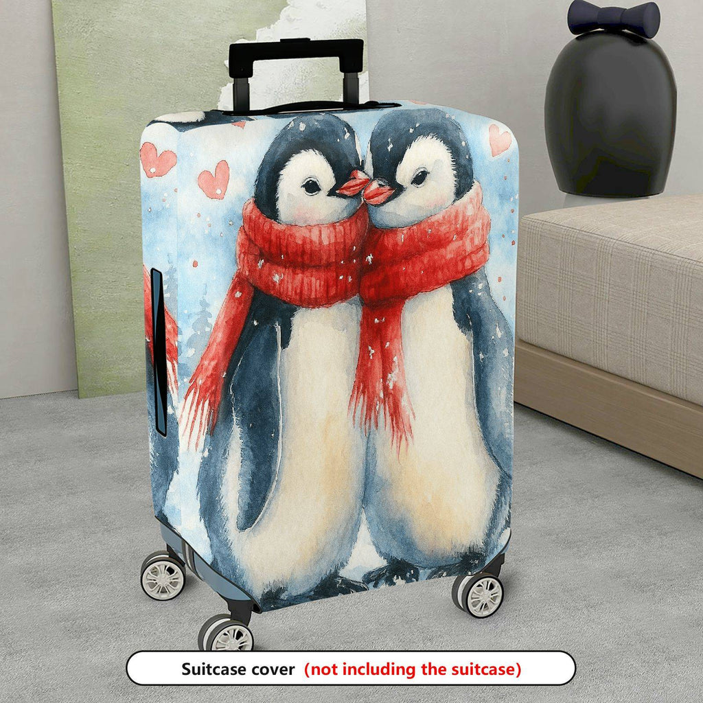 1-Piece Penguin Love Winter Christmas Holiday Valentine  Suitcase Luggage Cover, Stretch Protective Sleeve