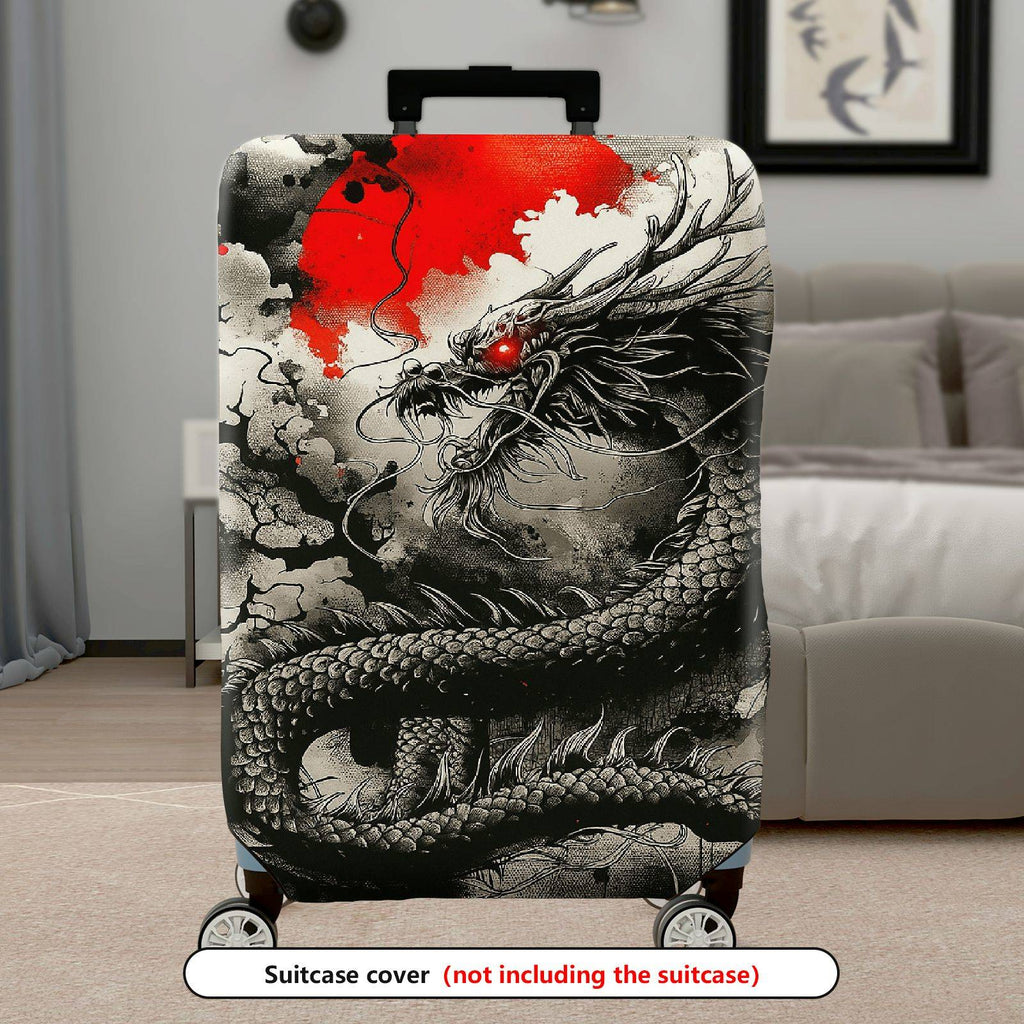 1-Piece Dragon Abstract Red Black Grey Artistic Mythical Creature Battle  Suitcase Luggage Cover, Stretch Protective Sleeve