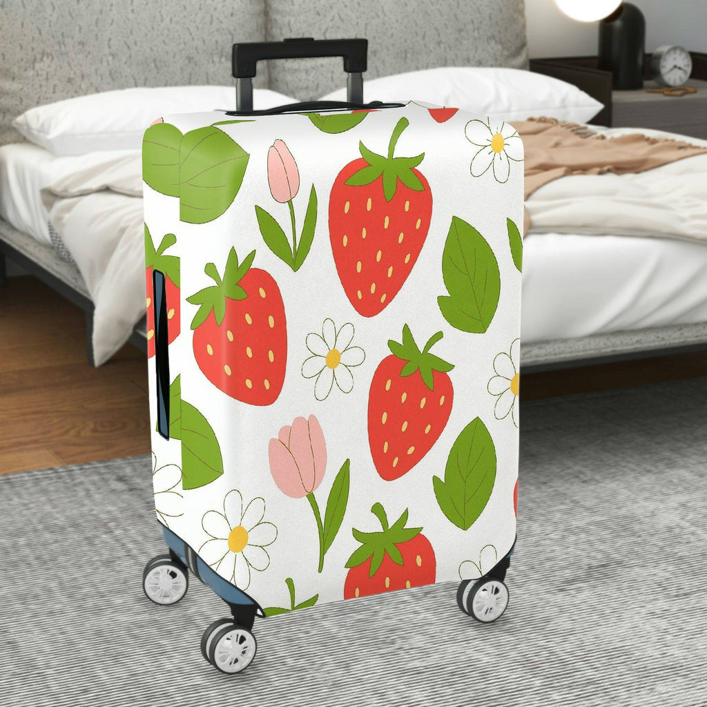 1-Piece Strawberry Floral Leaf Tulip Spring  Suitcase Luggage Cover, Stretch Protective Sleeve