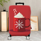 1-Piece Red Snowflake Candy Cane Hot Chocolate Holiday  Suitcase Luggage Cover, Stretch Protective Sleeve