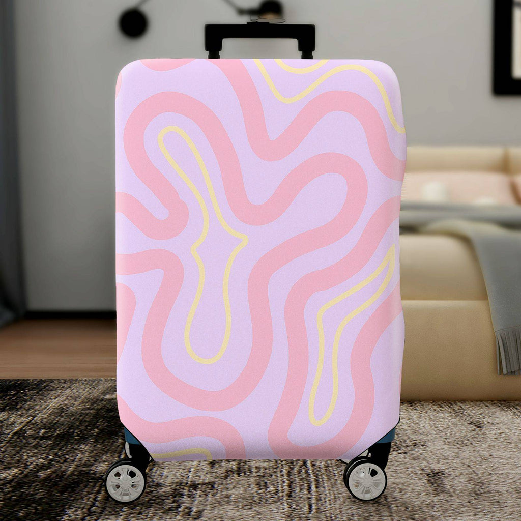 1-Piece Abstract Wavy Groovy Pink Purple  Suitcase Luggage Cover, Stretch Protective Sleeve