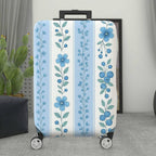 1-Piece Blue Floral Pattern Vertical Line Berry Leaf  Suitcase Luggage Cover, Stretch Protective Sleeve