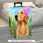 1-Piece Dog Flower Garden Nature Cute Artistic  Suitcase Luggage Cover, Stretch Protective Sleeve