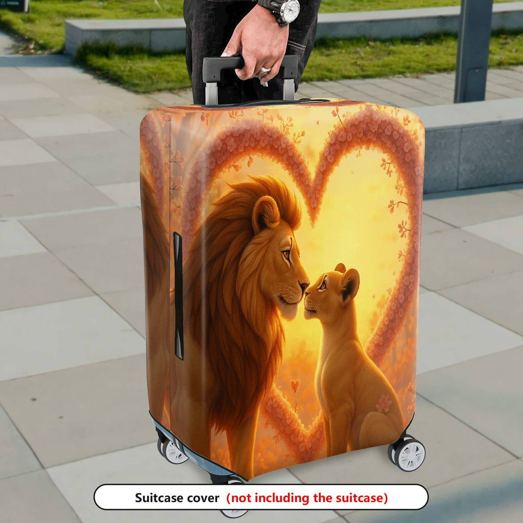 1-Piece Lion Heart Nature Artful Illustration Floral  Suitcase Luggage Cover, Stretch Protective Sleeve