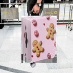 1-Piece Gingerbread Candy Pink Festive Holiday Christmas  Suitcase Luggage Cover, Stretch Protective Sleeve
