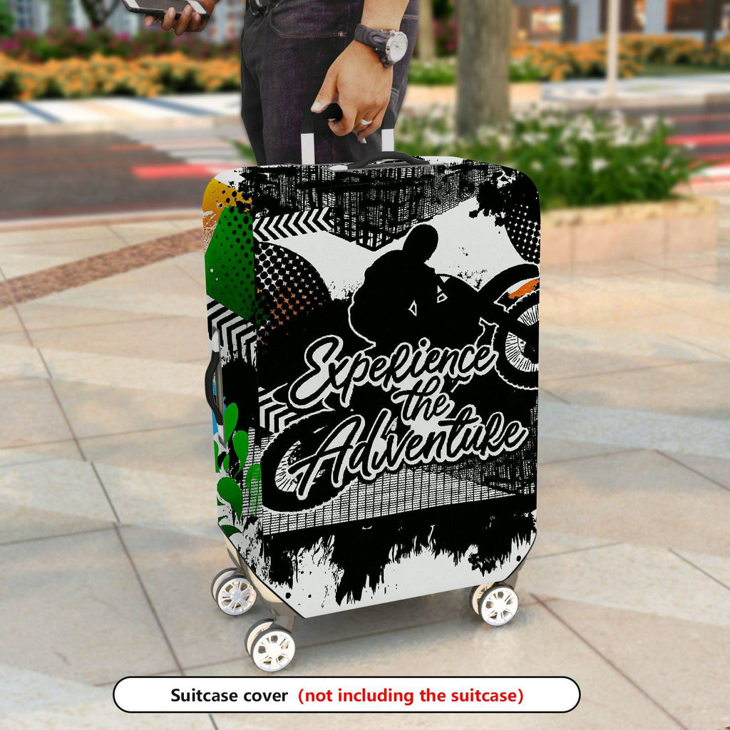 1-Piece Adventure Motorcycle Silhouette Artistic Expression Graffiti Text  Suitcase Luggage Cover, Stretch Protective Sleeve