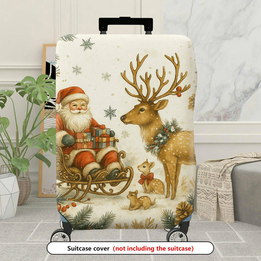 1-Piece Santa Reindeer Snowflakes Christmas Holiday Festive  Suitcase Luggage Cover, Stretch Protective Sleeve